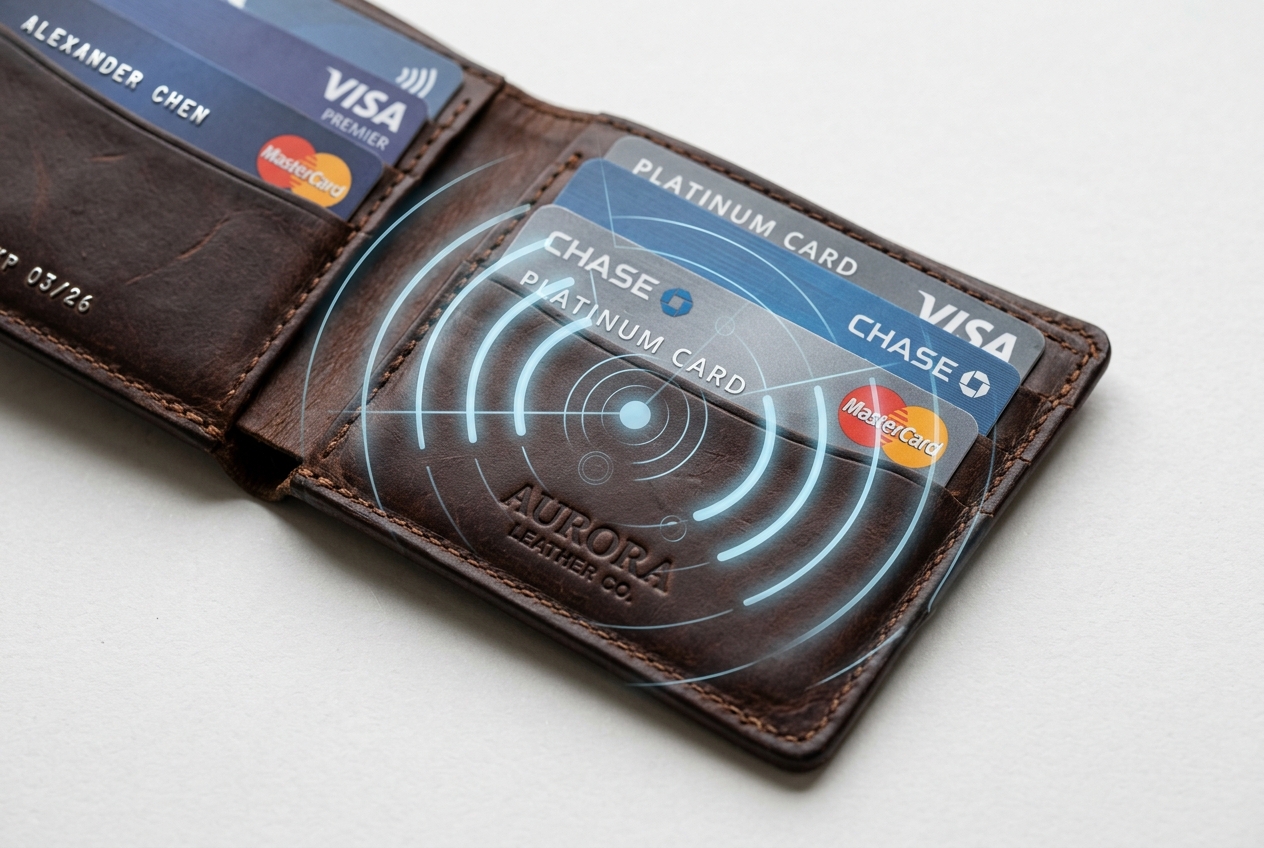 Illustration: RFID-Schutz-Funktion bei Geldbörsen